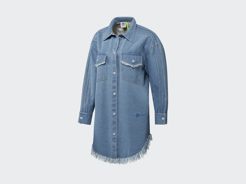 adidas◆×Kseniaschnaider Fringed Shirt Dres/長袖シャツ/S/IDG/II5712 Adidas Originals Ksenia Schnaider Fringe Midi Shirt Dress S